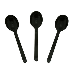 three Heavy Weight Black Polypropylene Soupspoons
