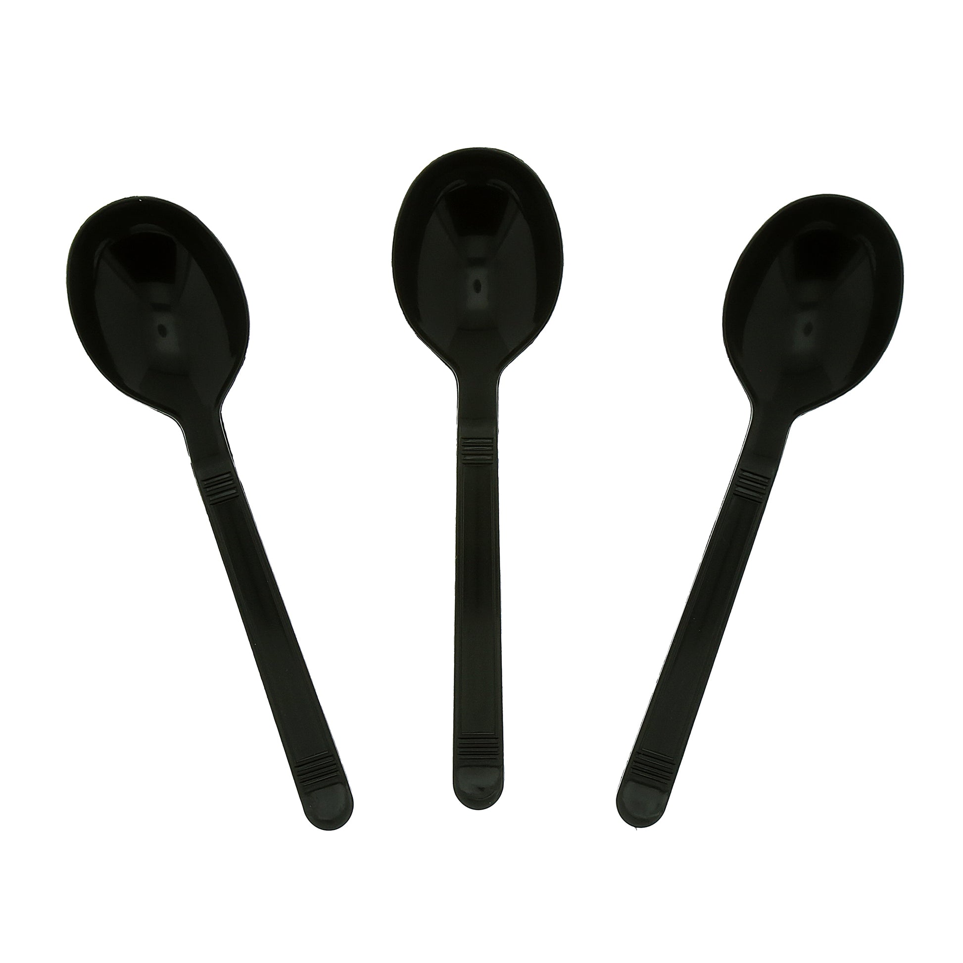 three Heavy Weight Black Polypropylene Soupspoons
