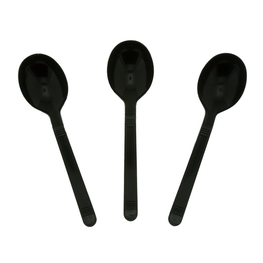 three Heavy Weight Black Polypropylene Soupspoons