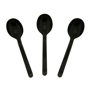three Heavy Weight Black Polypropylene Soupspoons