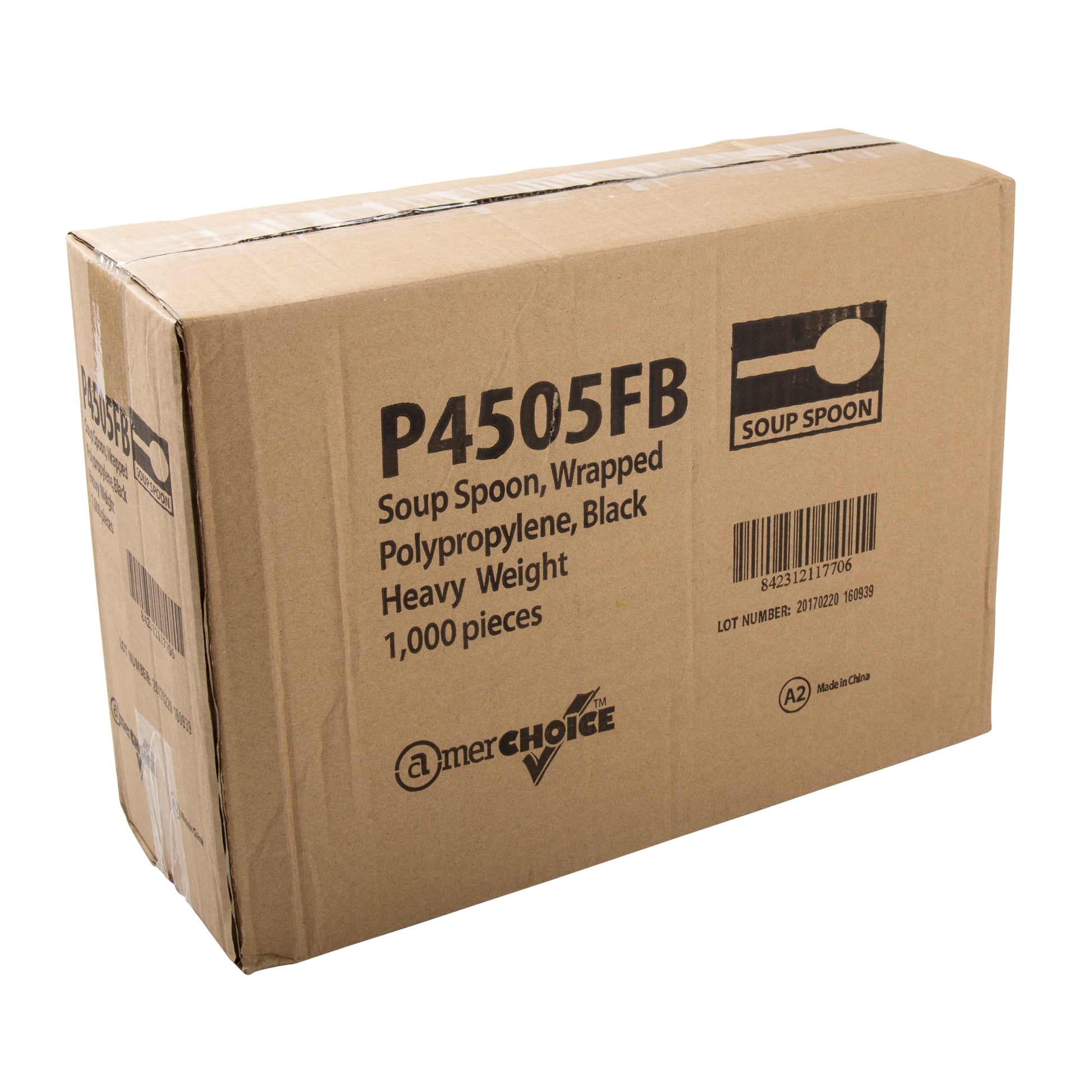closed case of Heavy Weight Black Polypropylene Individually Wrapped Soupspoons
