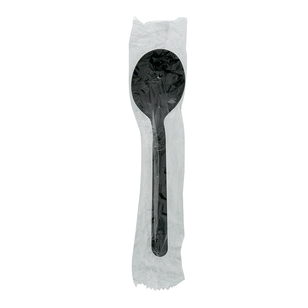 one Heavy Weight Black Polypropylene Individually Wrapped Soupspoon