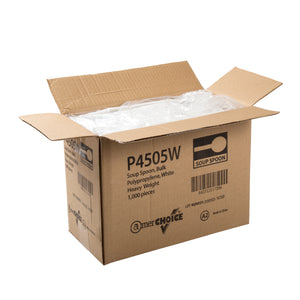 open case of Heavy Weight White Polypropylene Soupspoons