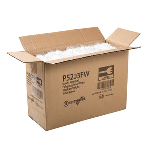 open case of Medium Weight White Polypropylene Individually Wrapped Sporks