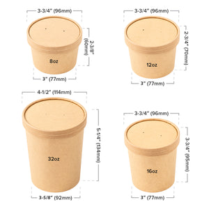 measurement guide for the full collection of paper food continers