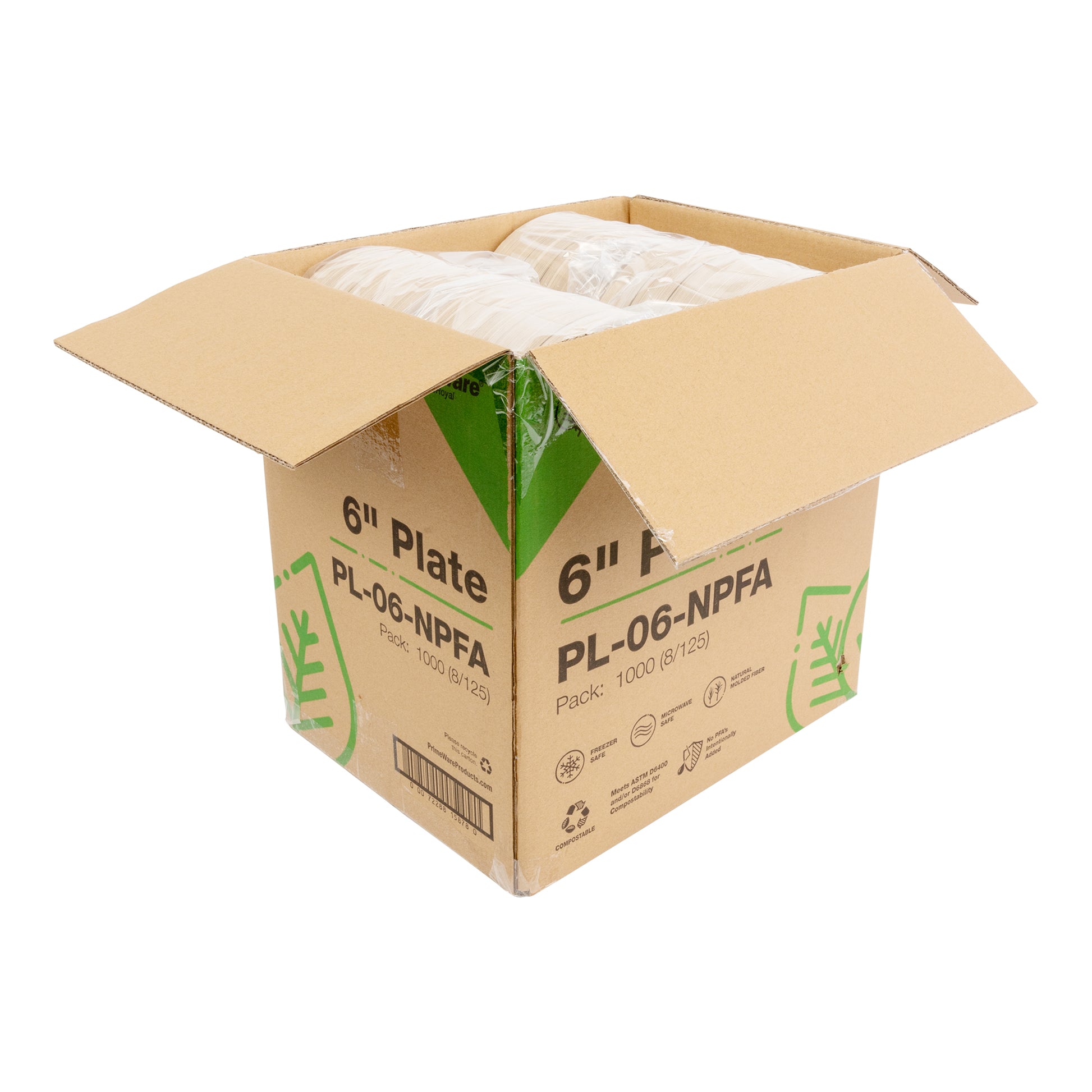 Case of No added PFAS 6" Round Heavy Molded Fiber Plates