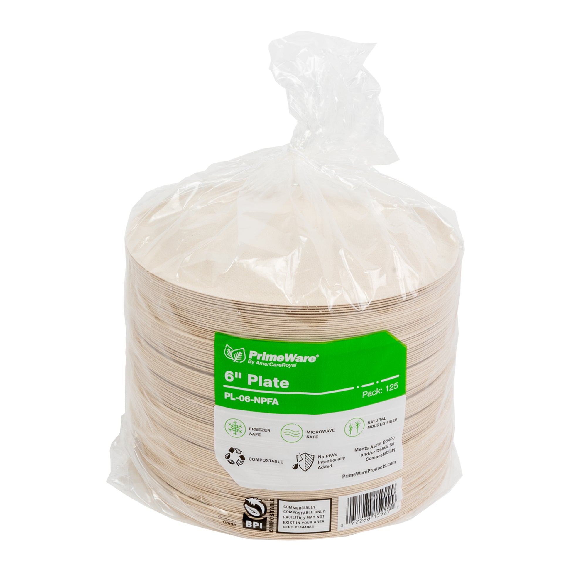 Sleeve of No added PFAS 6" Round Heavy Molded Fiber Plates