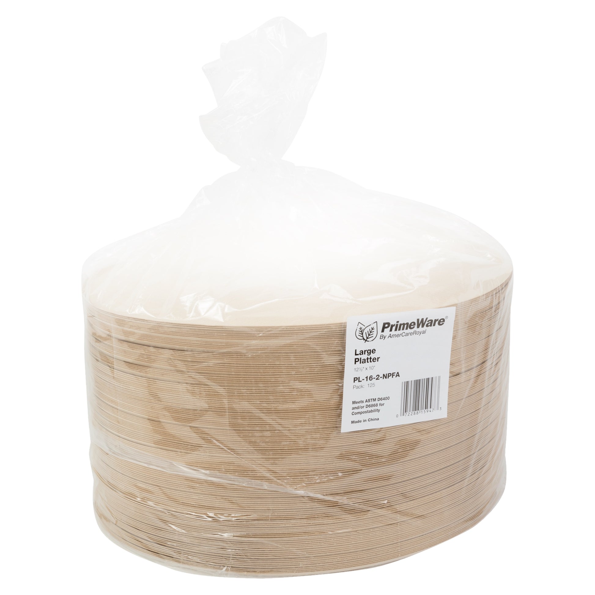 plastic sleeve of No PFAS added 12.5" x 10" Large Heavy Fiber Platters