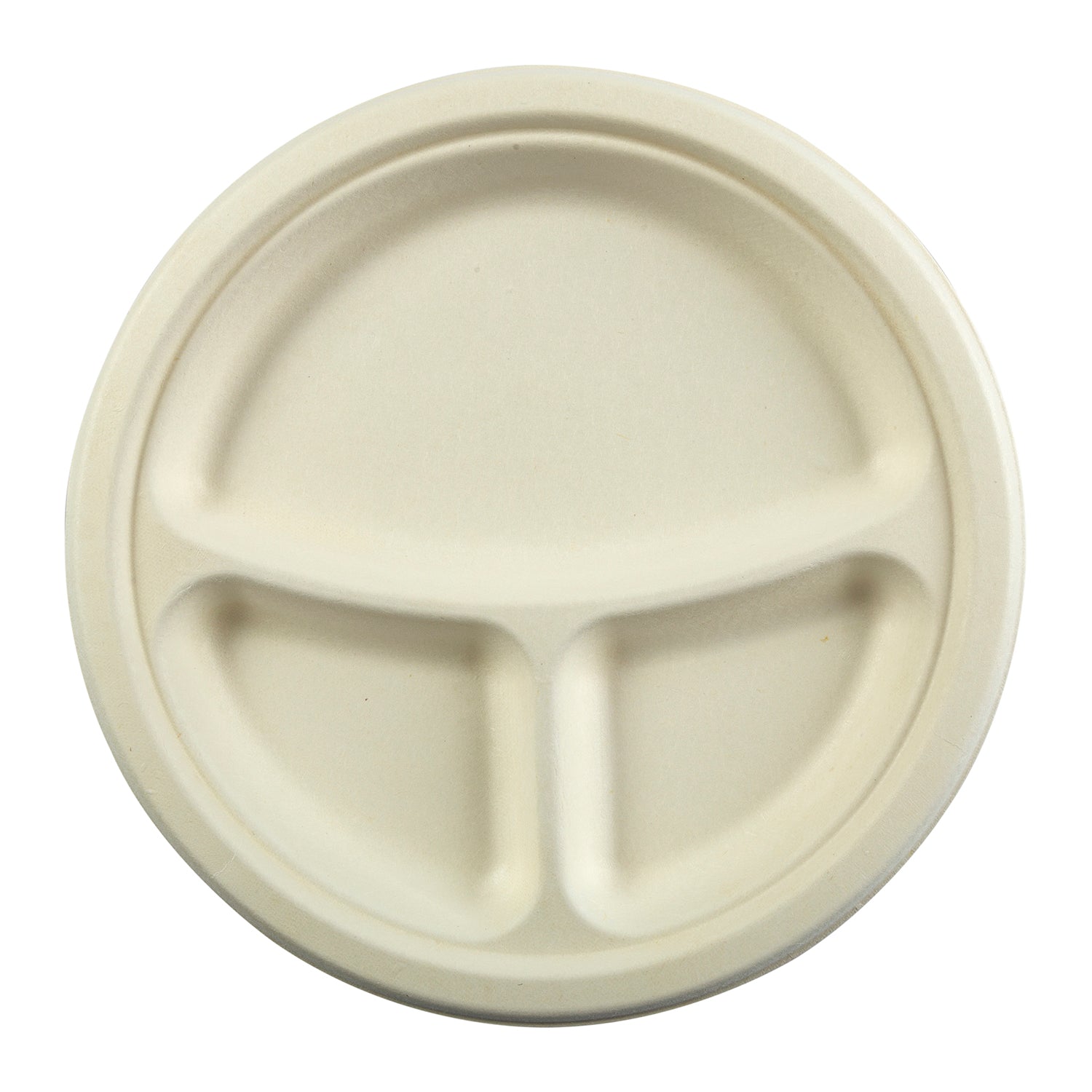No PFAS added 9" - 3 Section Round Heavy Molded Fiber Plates, Case of 500