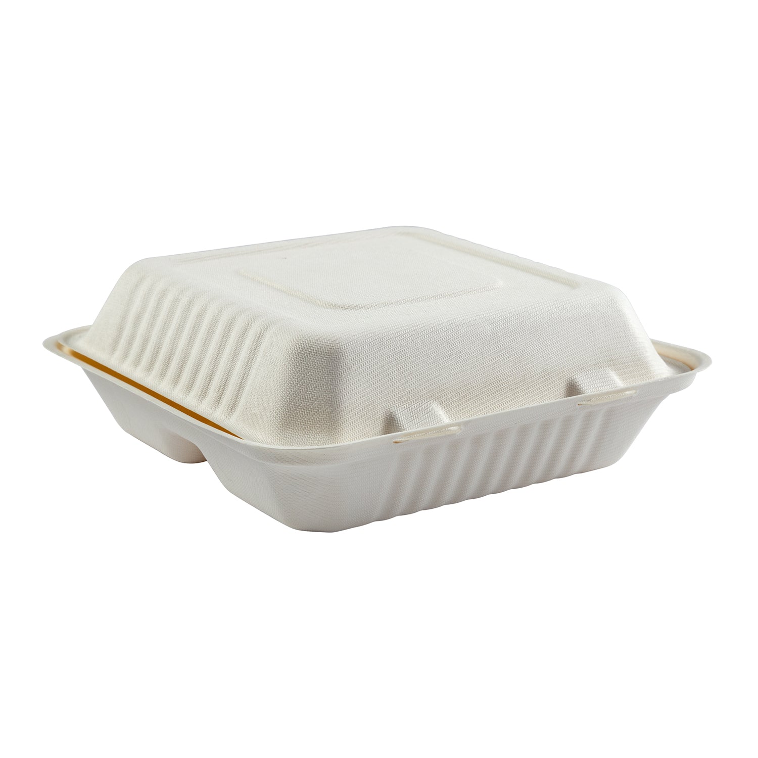 No PFAS added 9" x 9" x 3.19"  Large 3 Section Molded Fiber Deep Hinged Lid Containers, PLA Lined, Case of 160