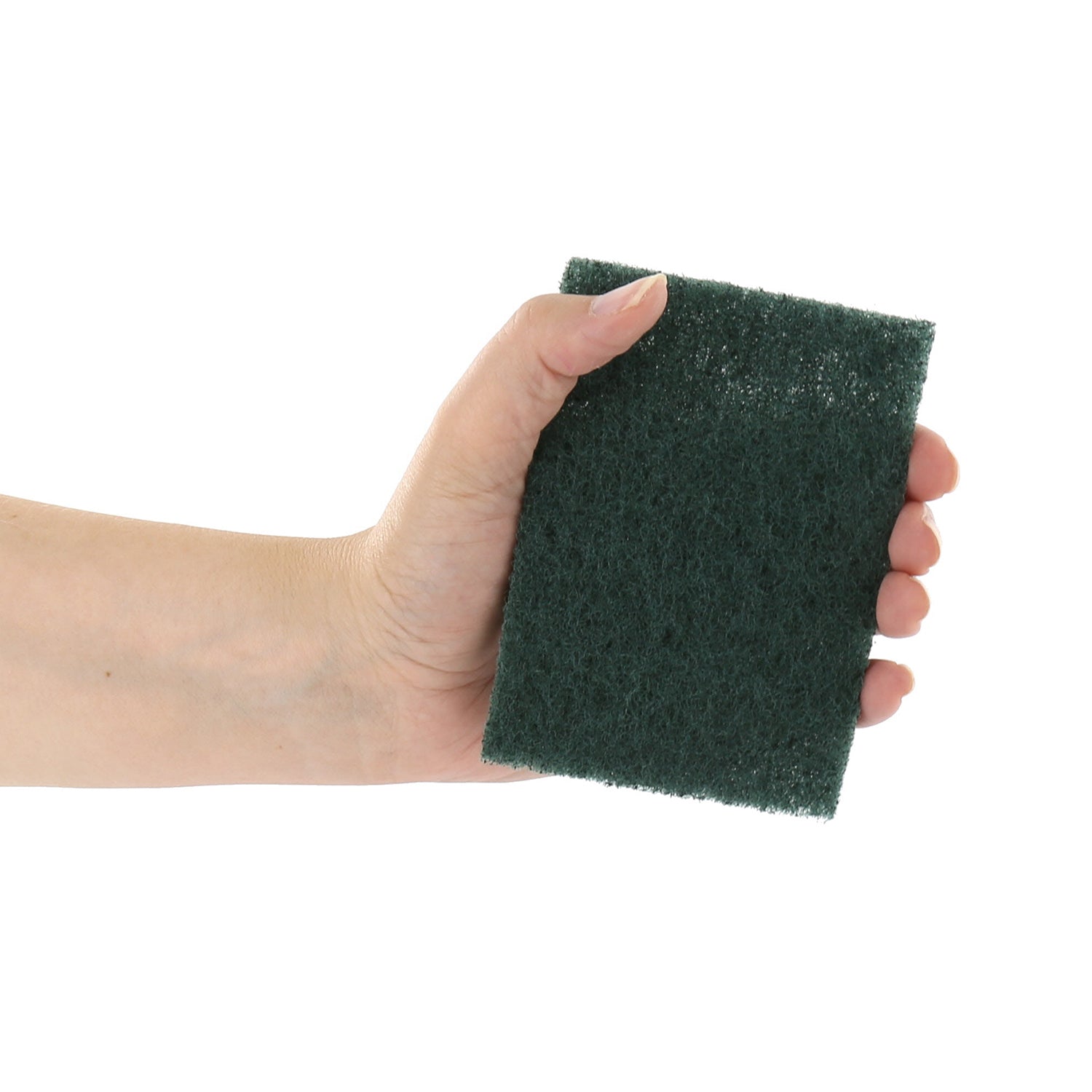 3.5" x 5" Green Medium Duty Scouring Pad in Hand