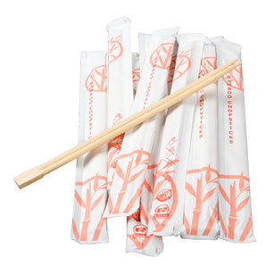 Twin Bamboo Chopsticks in Sleeves on a pile of wrapped chopsticks