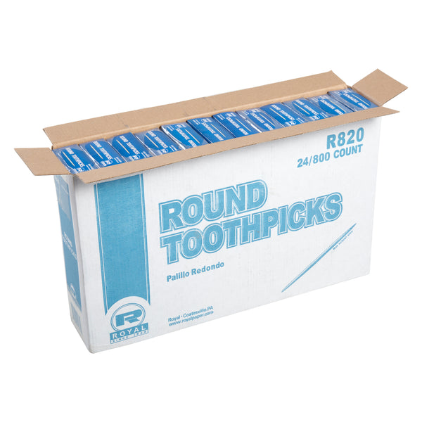 open case of Plain Round Toothpicks showing inner boxes