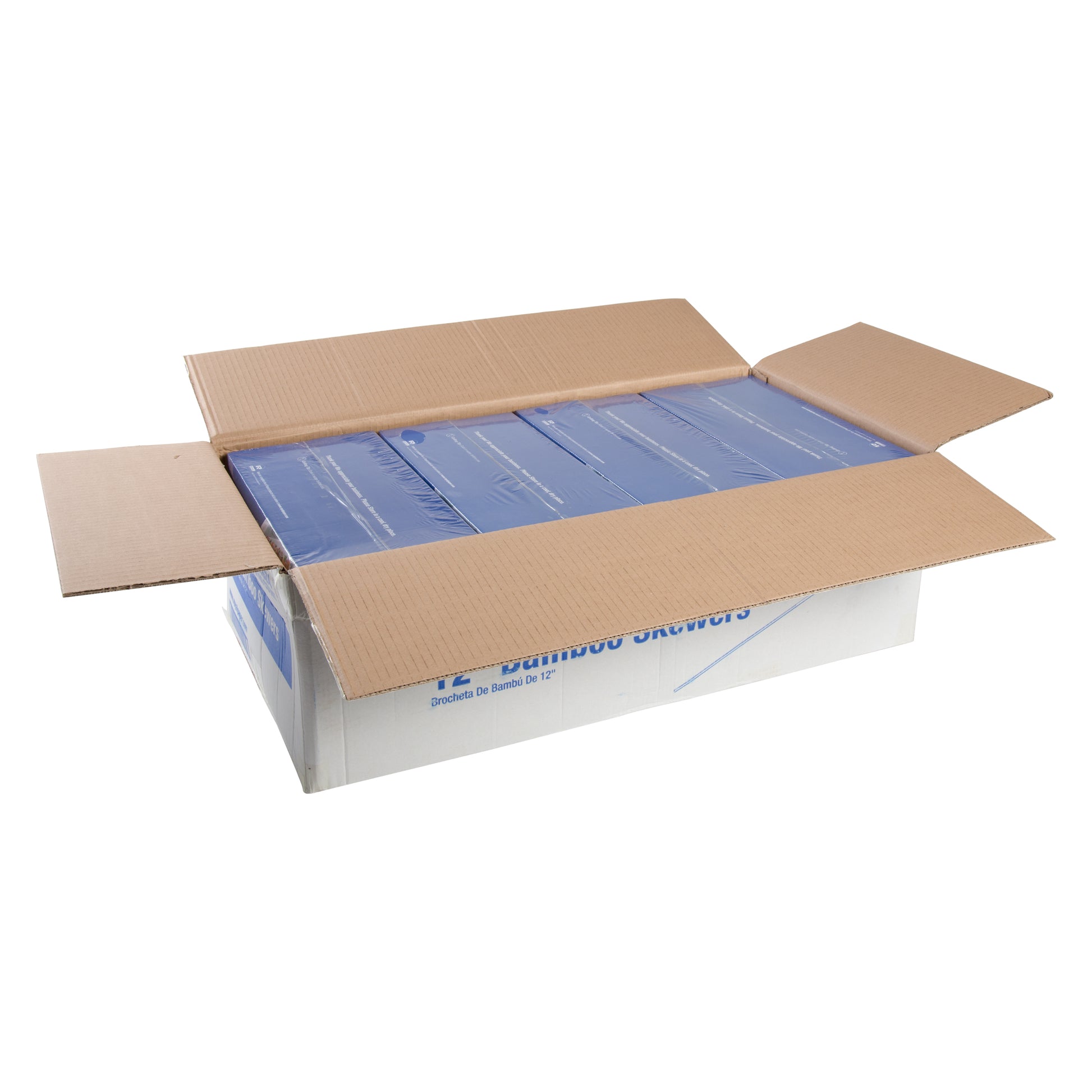 Open case of 12" Round Bamboo Skewers showing the inner boxes