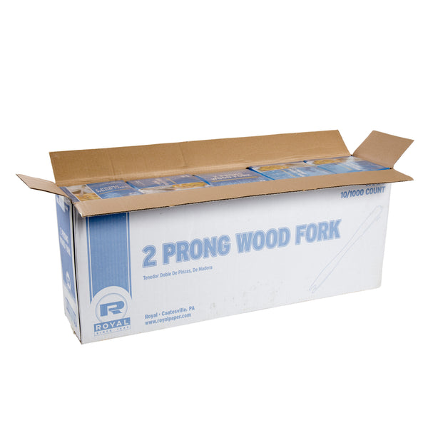 open case of Two Prong Wood Forks