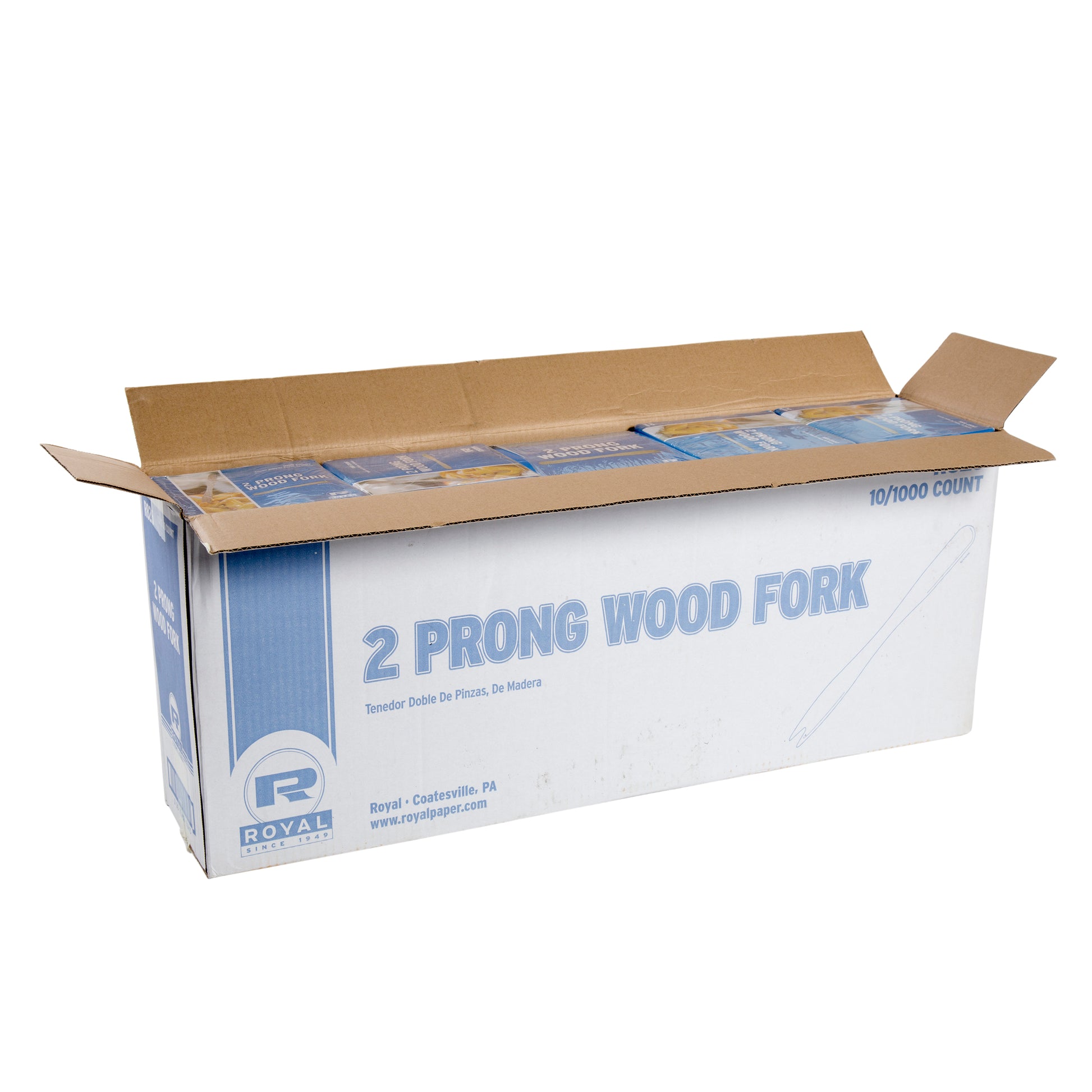 open case of Two Prong Wood Forks