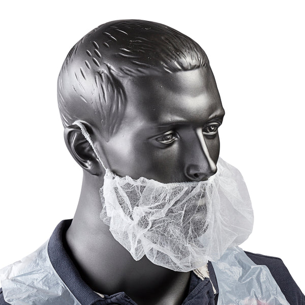 White Latex Free Polypropylene Beard Protectors on Head
