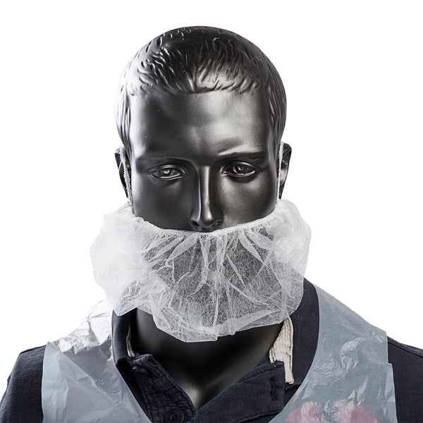 White Latex Free Polypropylene Beard Protector on Head - Front View