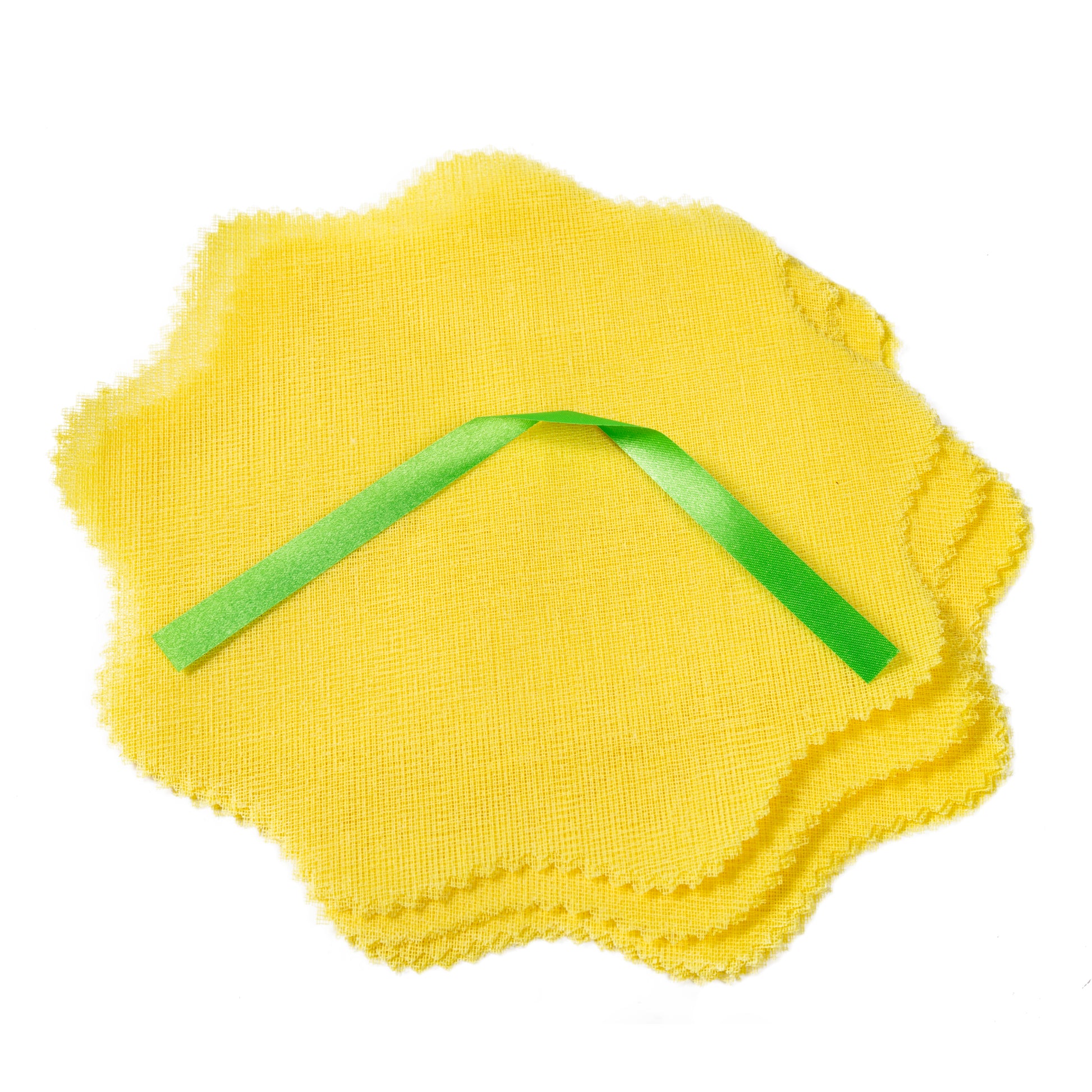 close up of Flat Yellow Lemon Wraps with Green Ribbons