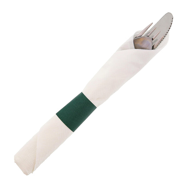 Hunter Green Paper Napkin Band with Napkin and Silverware