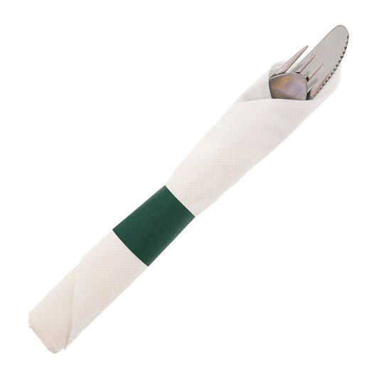 Hunter Green Paper Napkin Band with Napkin and Silverware