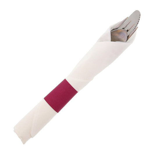 Burgundy Paper Napkin Band with Napkin and Silverware