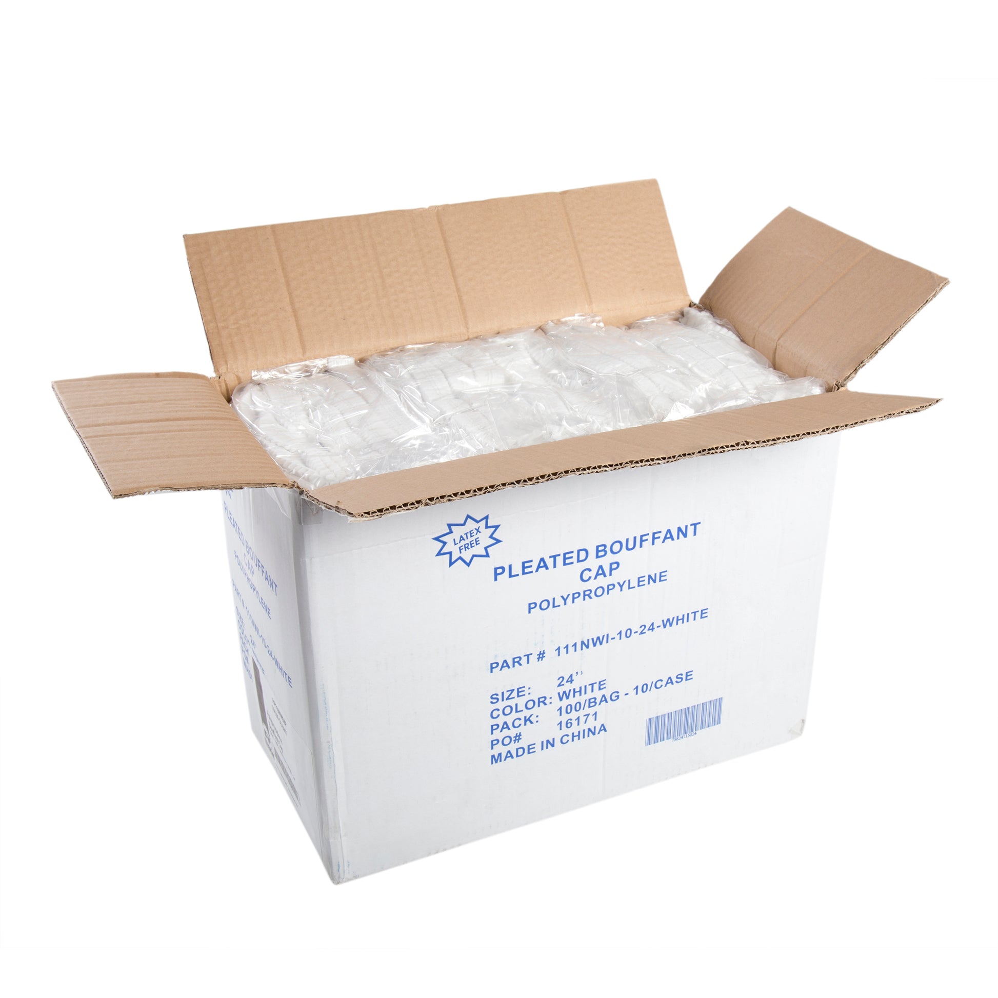 open case of White O.R. Caps Latex Free Pleated