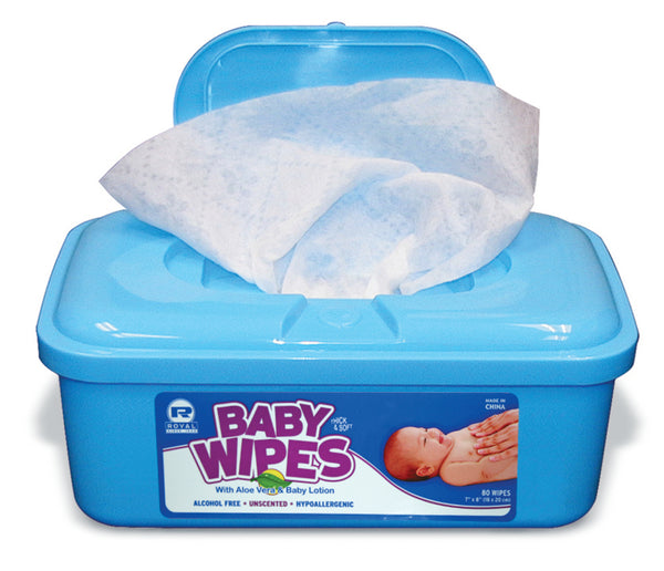 Unscented Baby Wipes in blue plastic package with one being pulled out