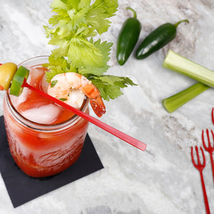 drink with a garnish on a Plastic 3 Prong Red Devil Forks