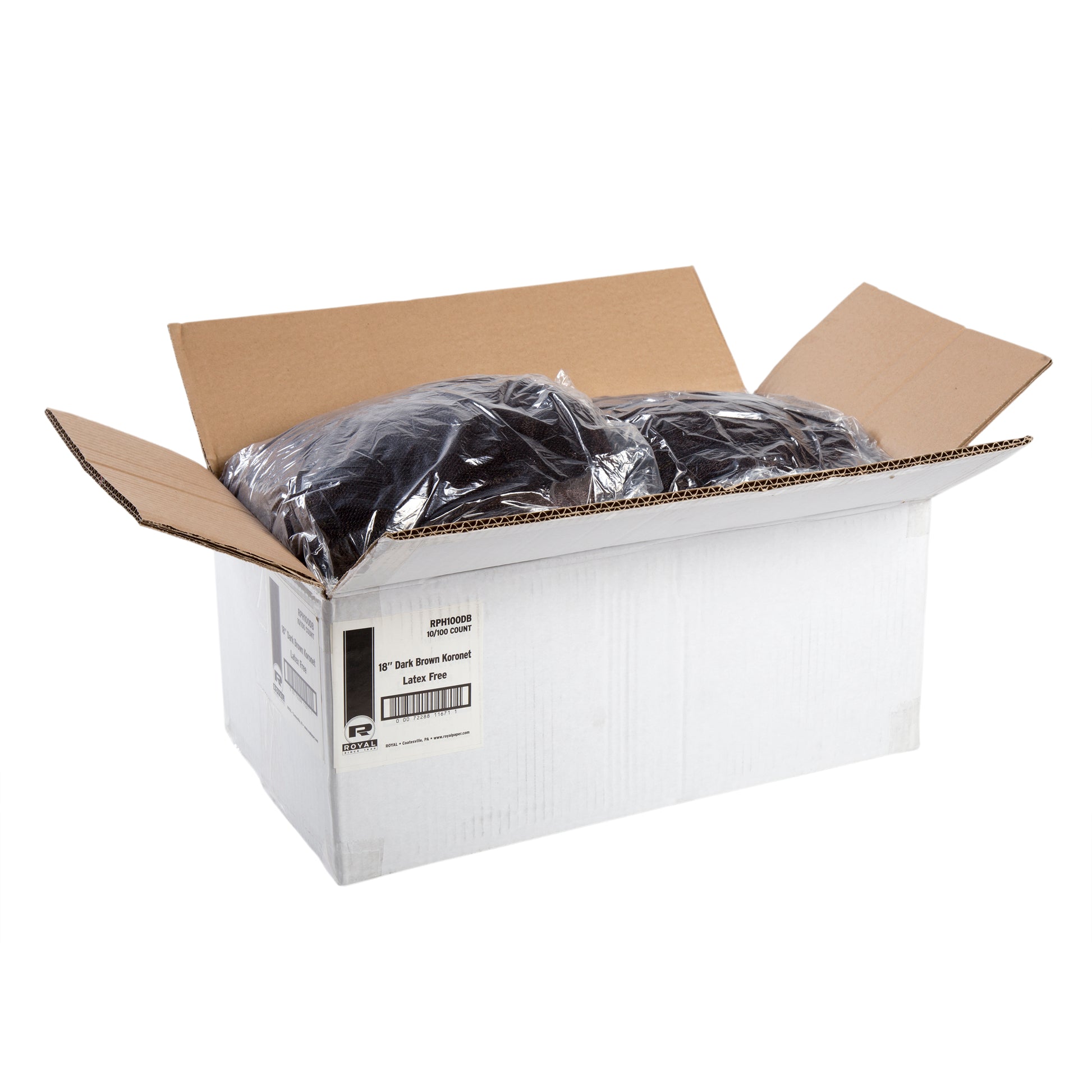 open case of 18" Dark Brown Koronets - Latex Free