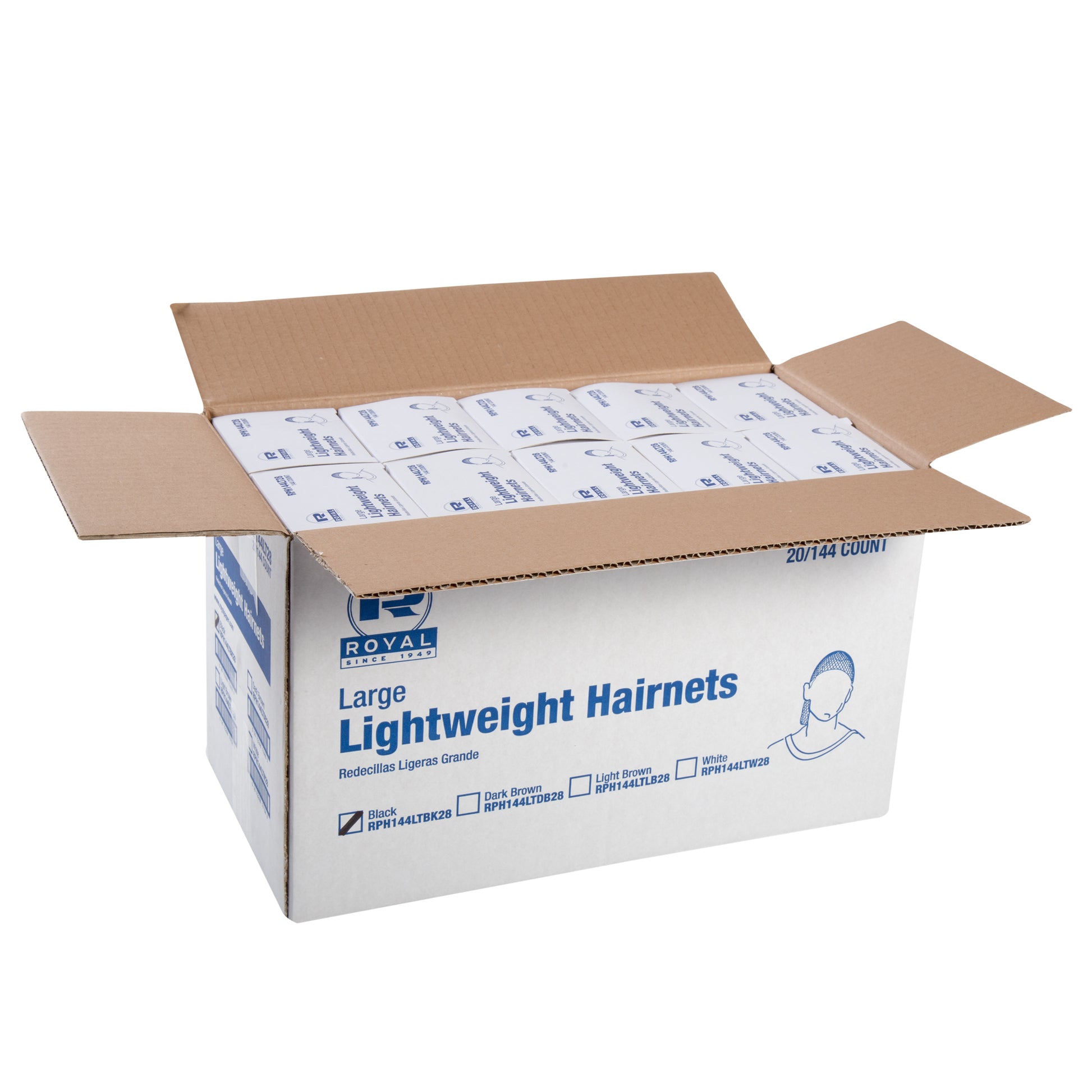 open case of 28" Black Light Weight Hairnet Latex Free