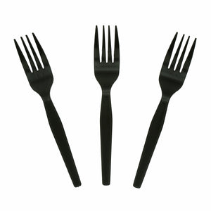Three Medium Heavy Black Polystyrene Forks