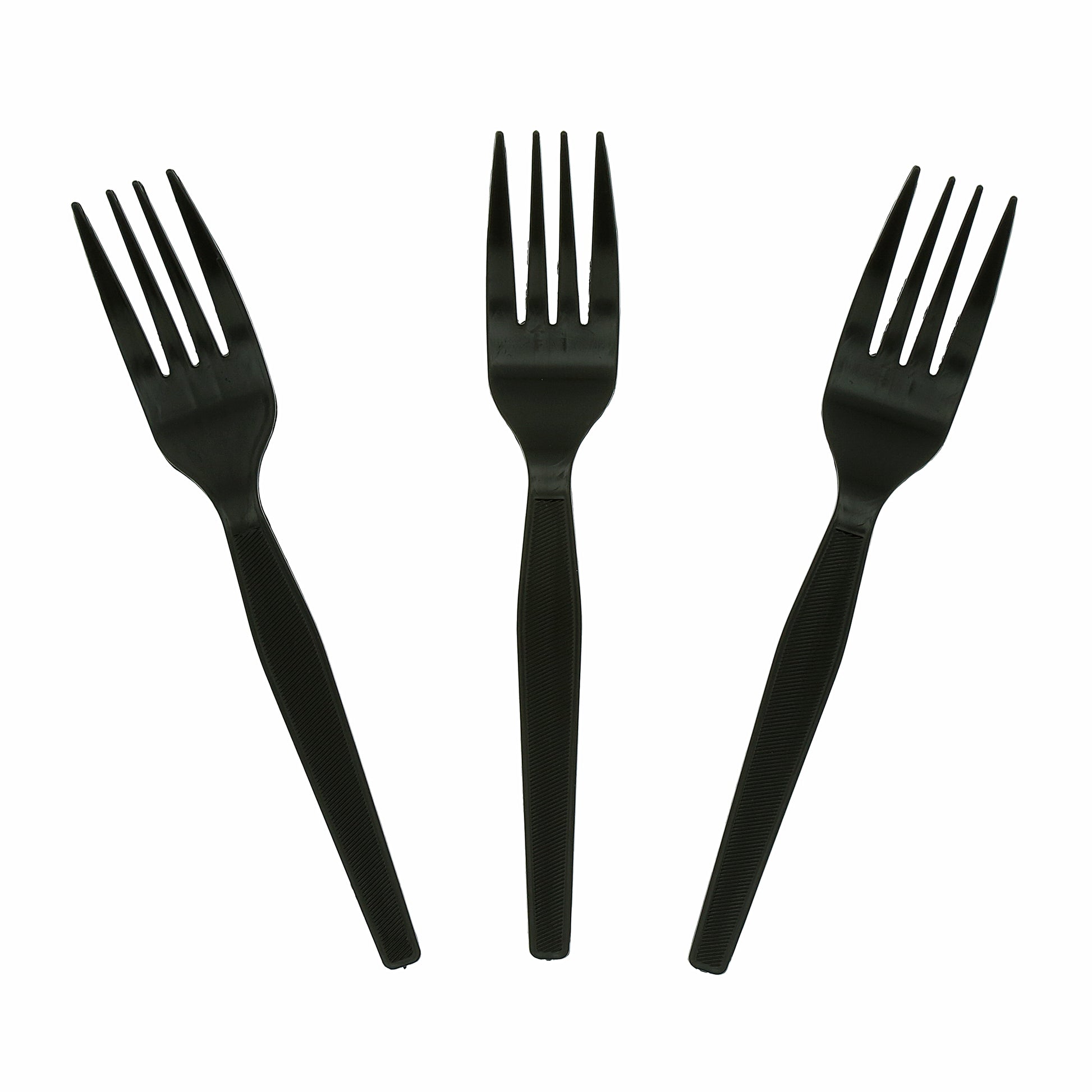 Three Medium Heavy Black Polystyrene Forks