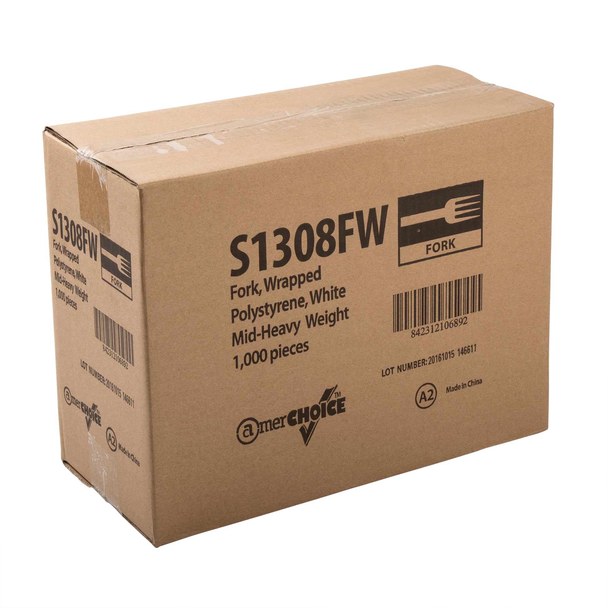 closed case of Medium Heavy White Polystyrene Individually Wrapped Forks