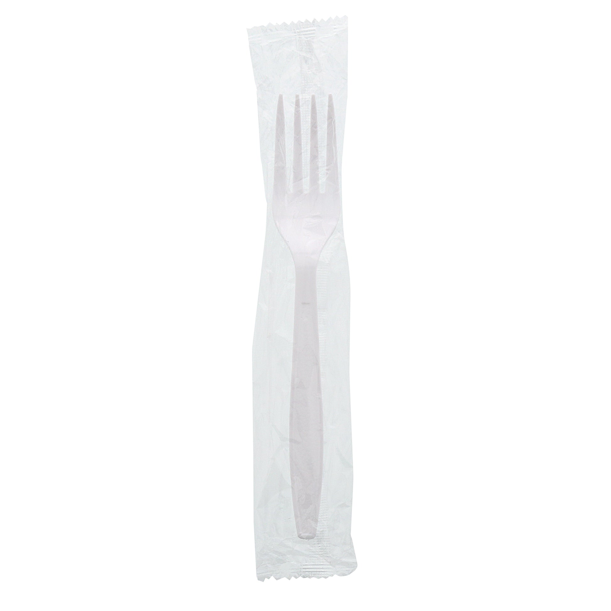 one Heavy White Polystyrene Individually Wrapped Fork