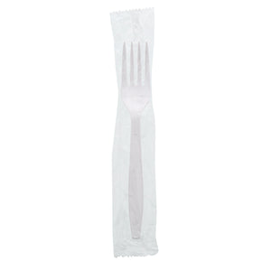 one Heavy White Polystyrene Individually Wrapped Fork