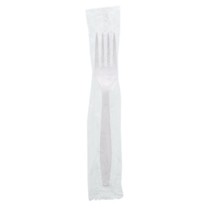 one Heavy White Polystyrene Individually Wrapped Fork
