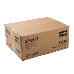 closed case of Medium Heavy Black Polystyrene Individually Wrapped Teaspoons