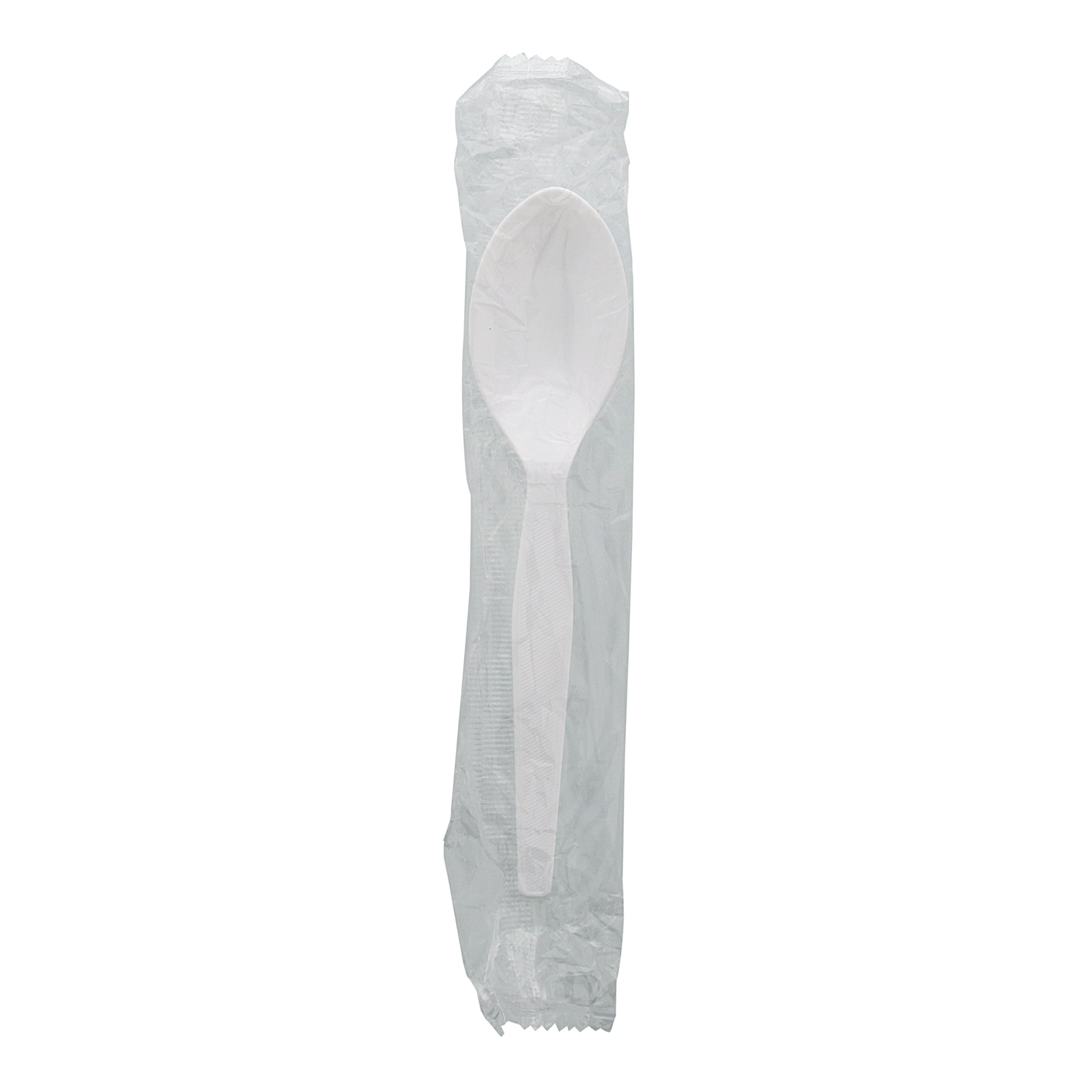one Medium Heavy White Polystyrene Individually Wrapped Teaspoon