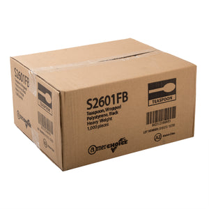 closed case of Heavy Black Polystyrene Individually Wrapped Teaspoons