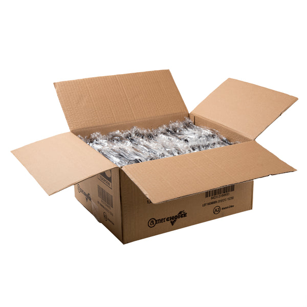 open case of Heavy Black Polystyrene Individually Wrapped Teaspoons