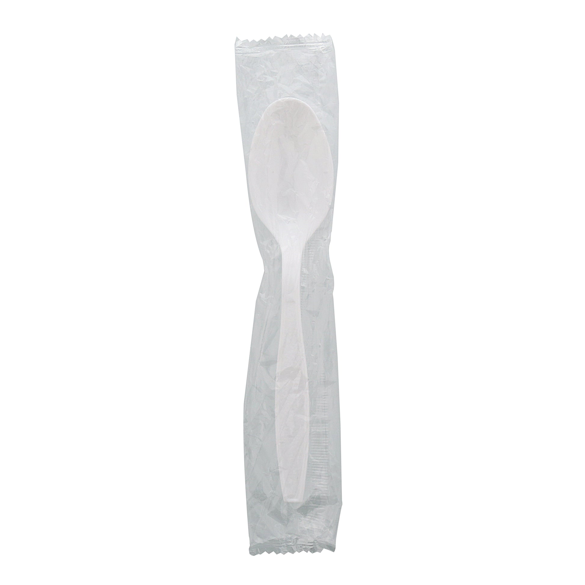 one Heavy White Polystyrene Individually Wrapped Teaspoon