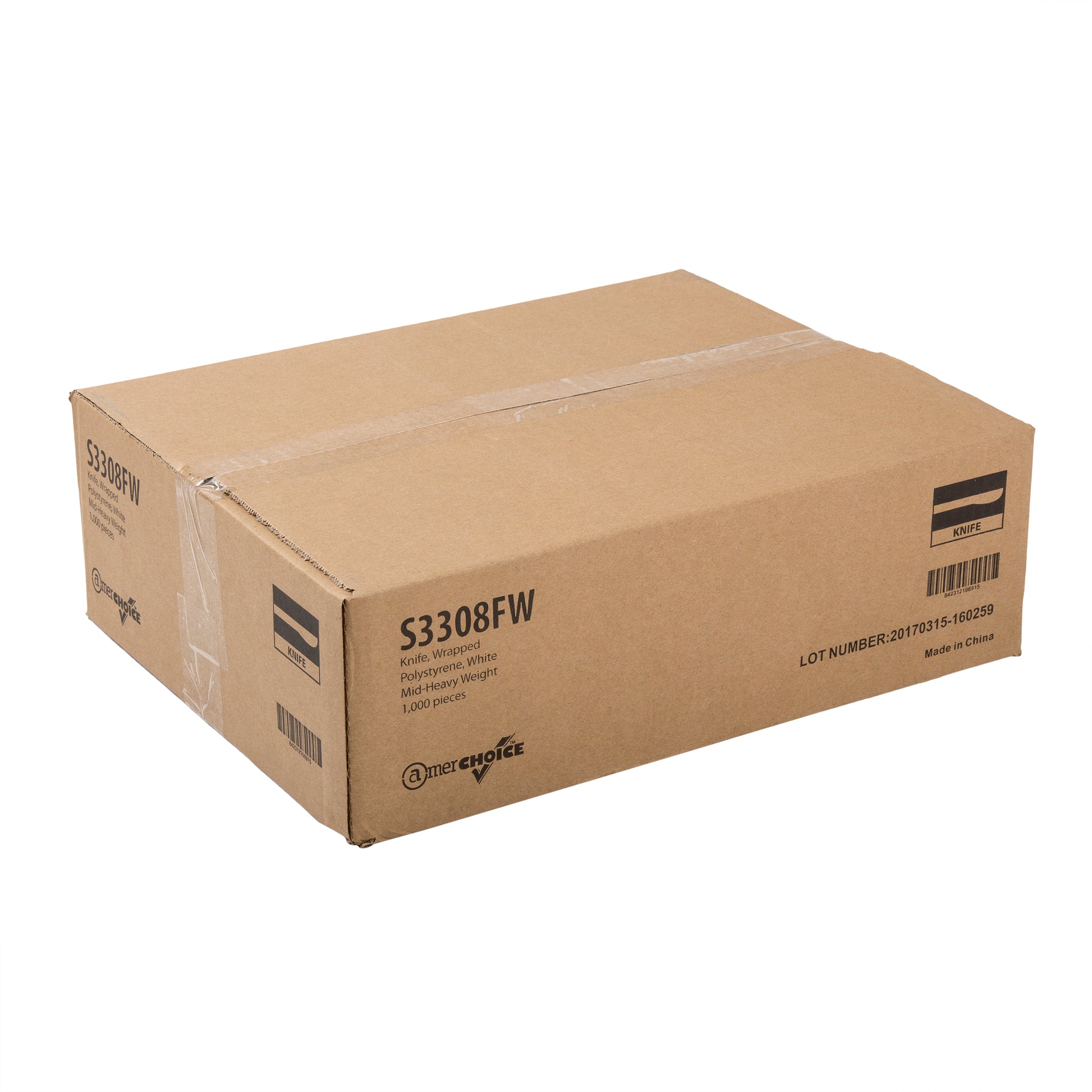 closed case of Medium Heavy White Polystyrene Individually Wrapped Knives