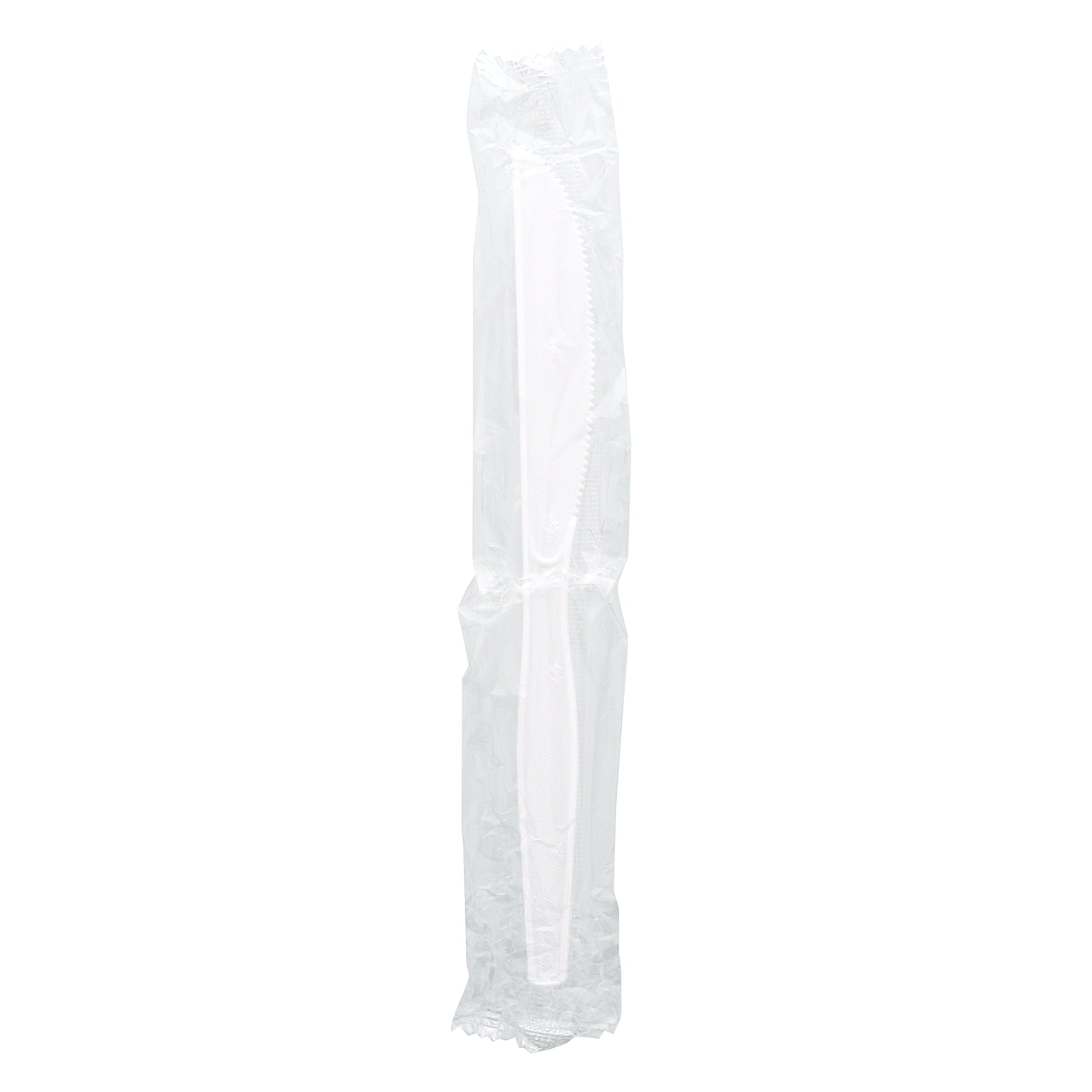 one Medium Heavy White Polystyrene Individually Wrapped Knife