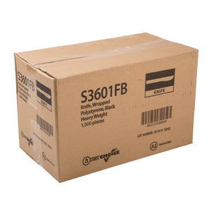 closed case of Heavy Black Polystyrene Individually Wrapped Knives