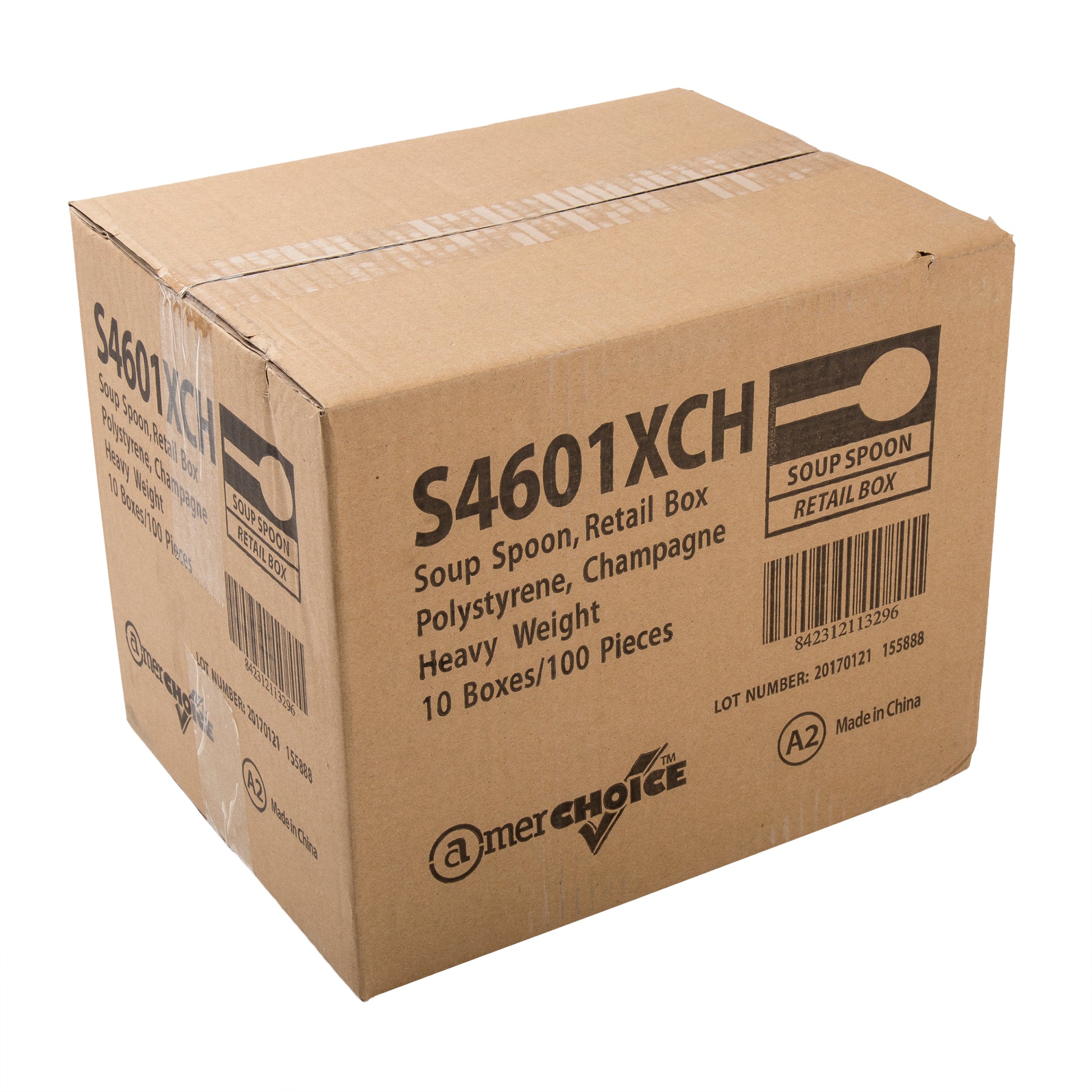 closed case of Heavy Champagne Polystyrene Soupspoons