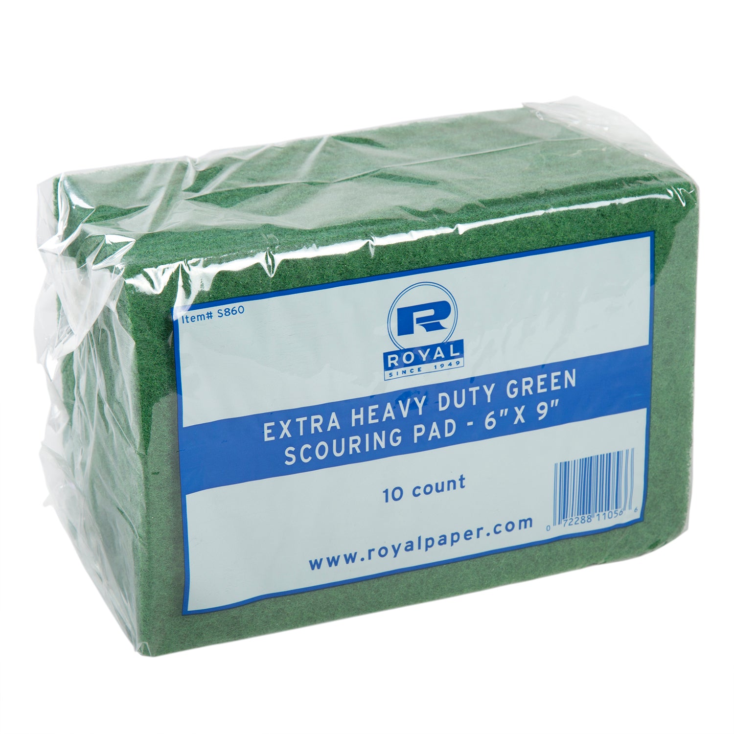 6" x 9" Green Heavy Duty Scouring Pads, Pack of 10