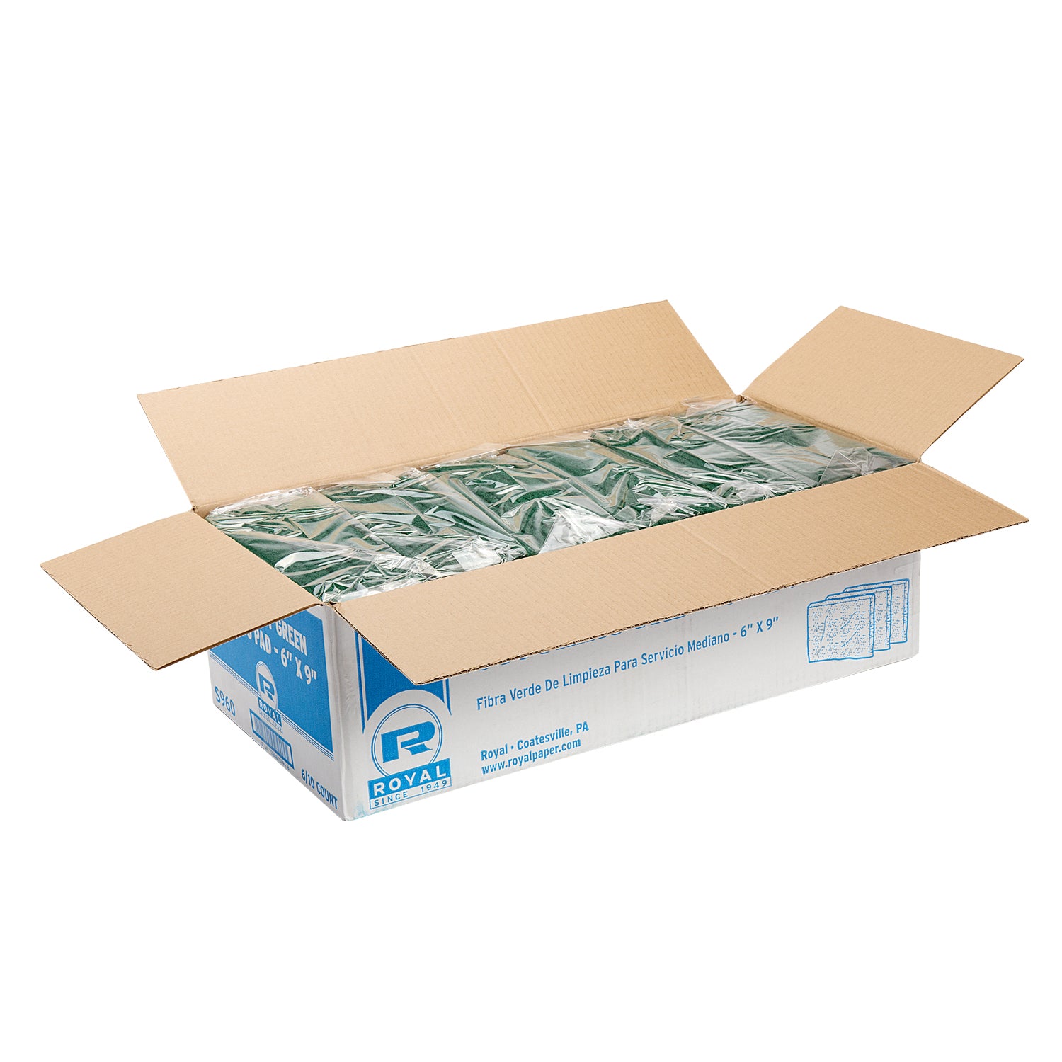 Green 6" x 9" Medium Duty Scouring Pads, Case of 60