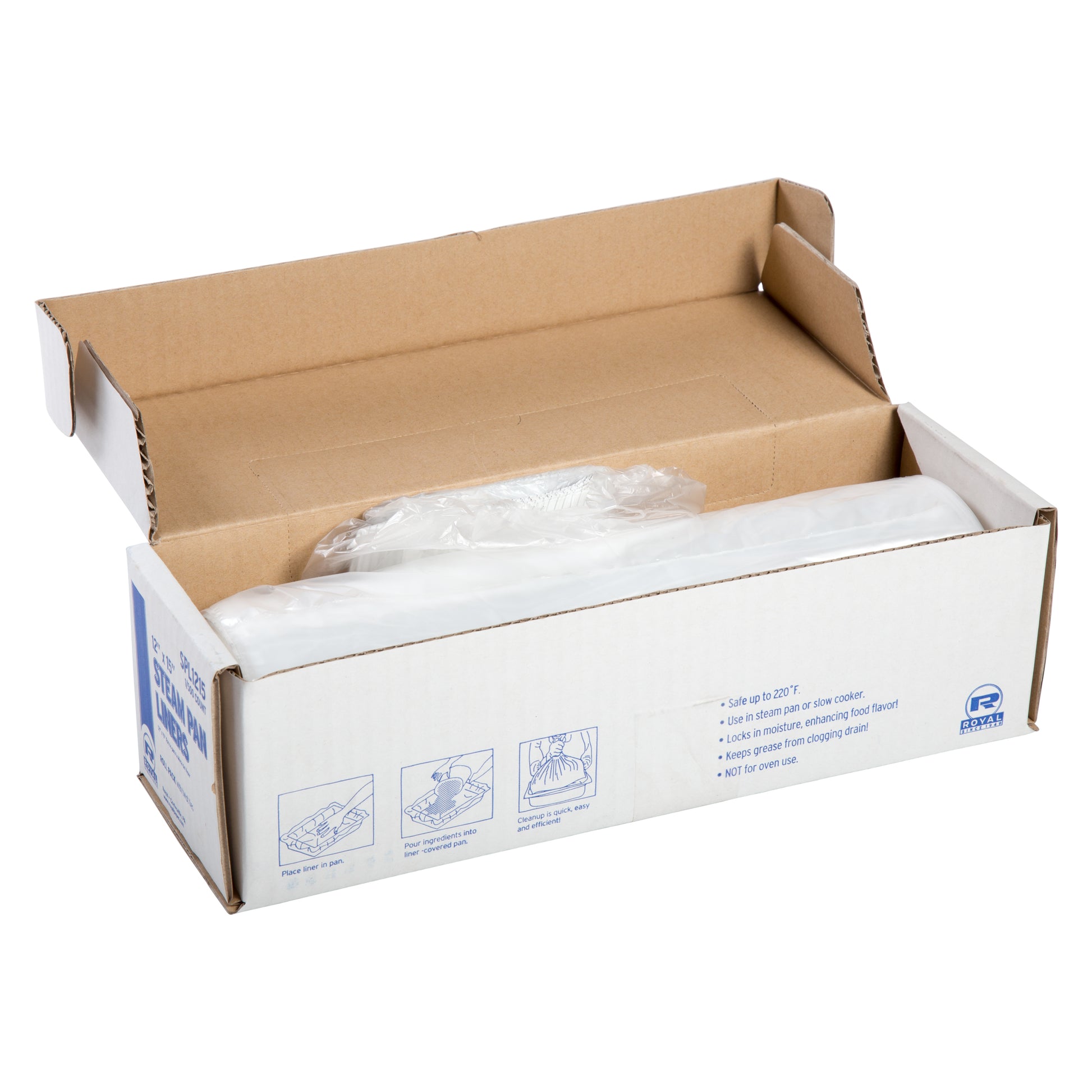 12" W x 15" L 1/6 Pan Steam Pan Liners With Twist Ties, Case of 500 - open