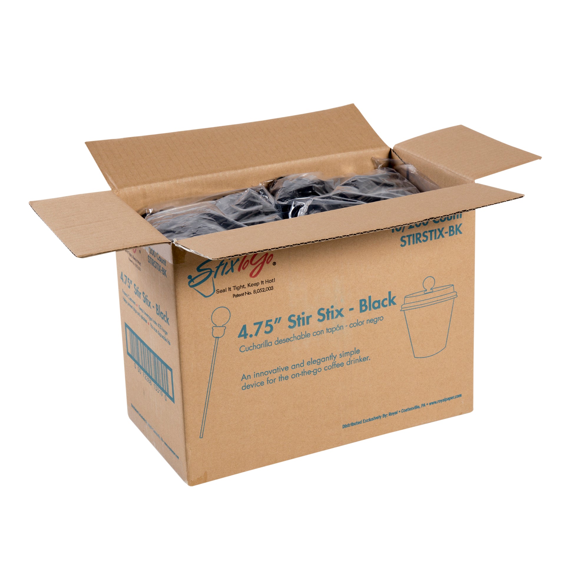 open case of 4.75" Black Stir Stix Plugs
